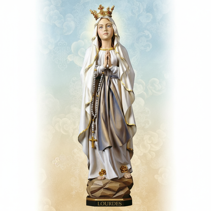 Enhanced Our Lady of Lourdes Statue with stylized background