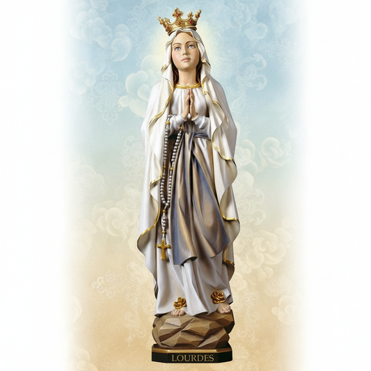 Enhanced Our Lady of Lourdes Statue with stylized background