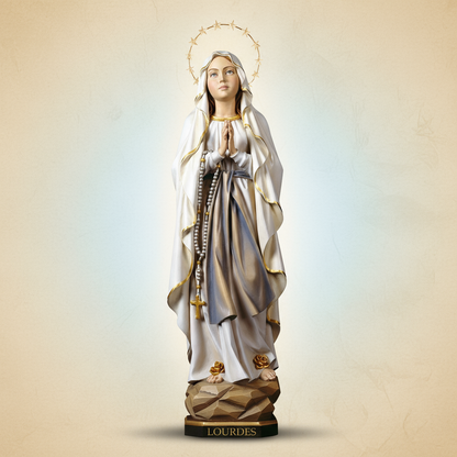 Enhanced Our Lady of Lourdes Statue with stylized background