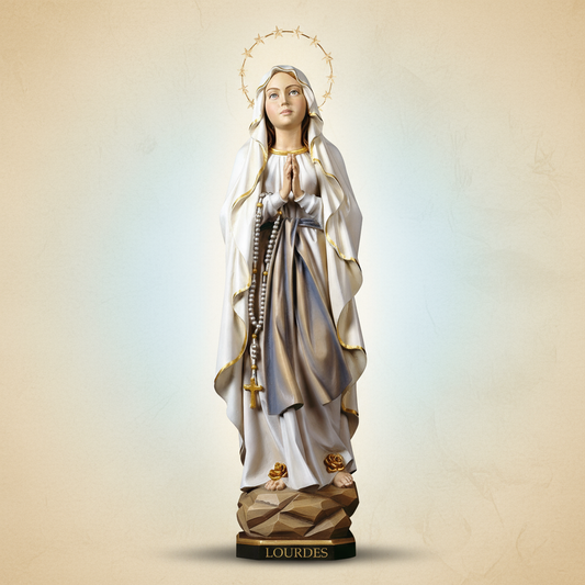 Enhanced Our Lady of Lourdes Statue with stylized background