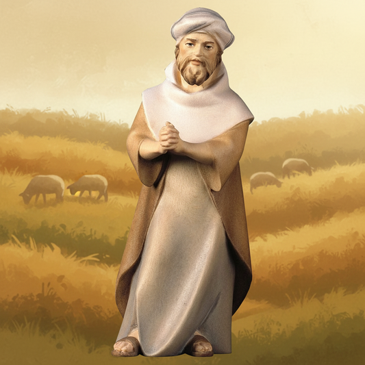 Enhanced Praying Shepherd in Field with Animals