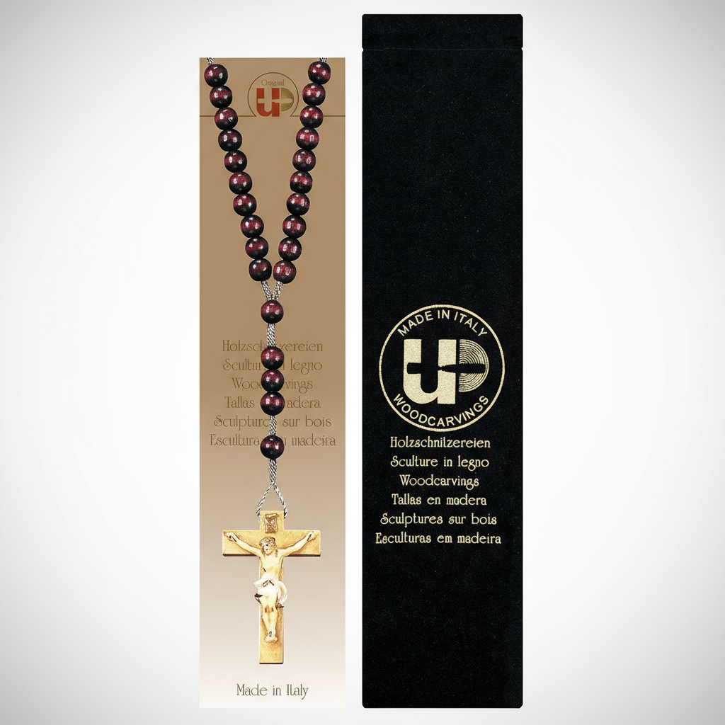 Enhanced Red Rosary - Wooden Crucifix