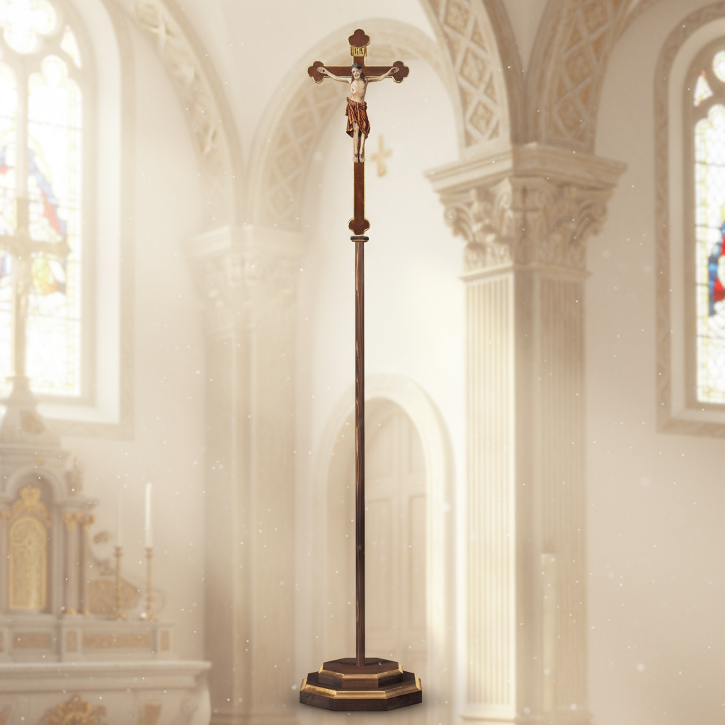 Enhanced Romanic Baroque Processional Crucifix