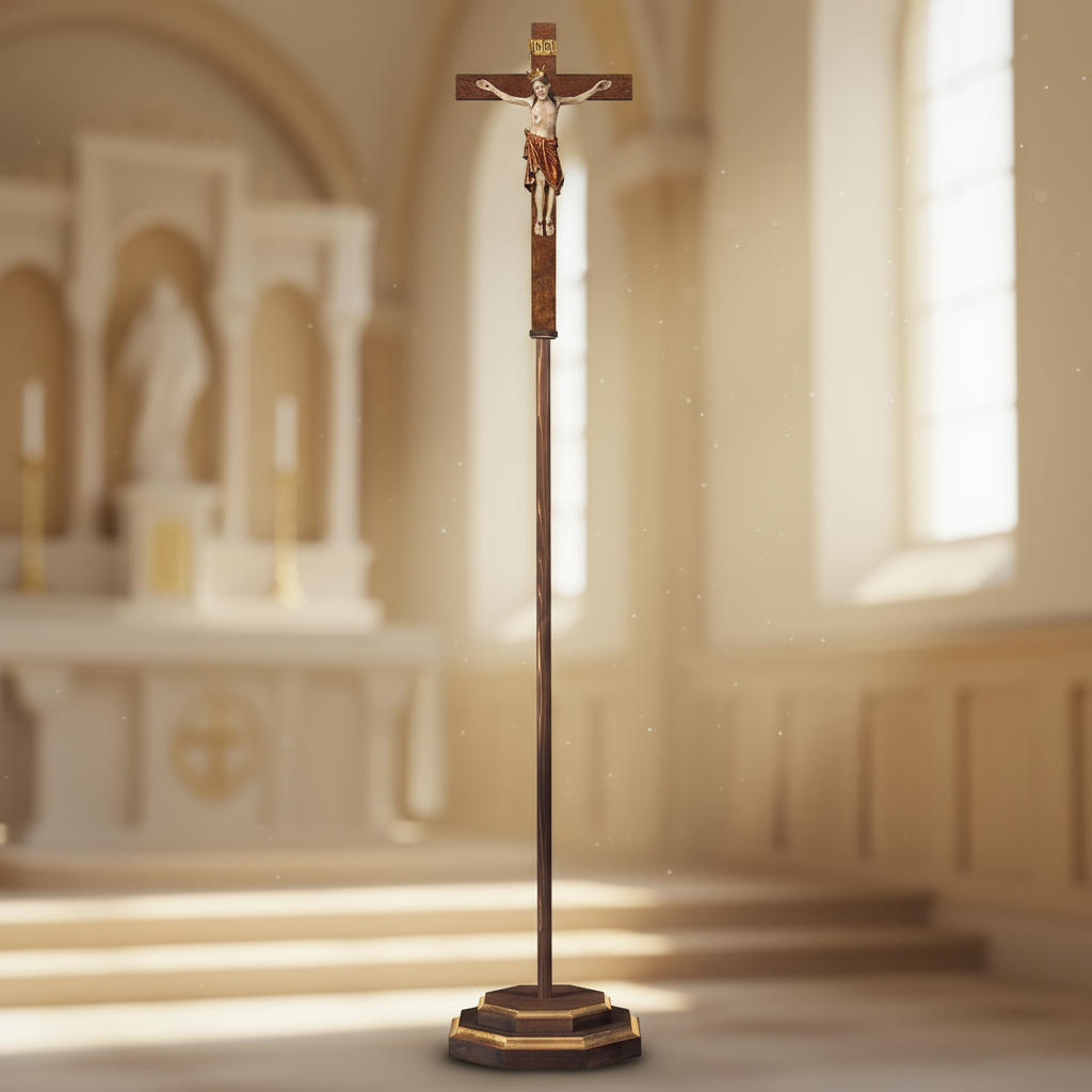 Enhanced Romanic Processional Crucifix with Crown