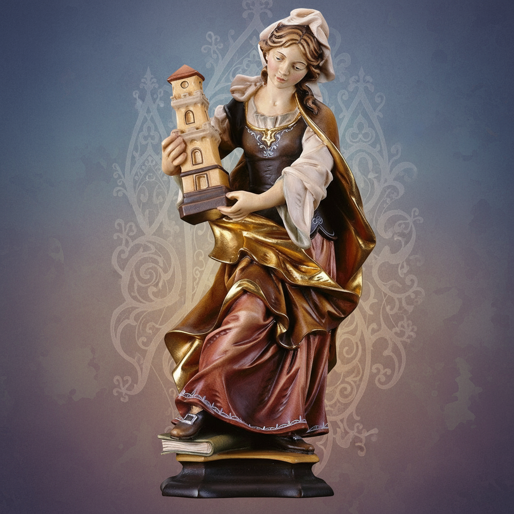 Enhanced Saint Barbara of Nicomedia Statue with stylized background