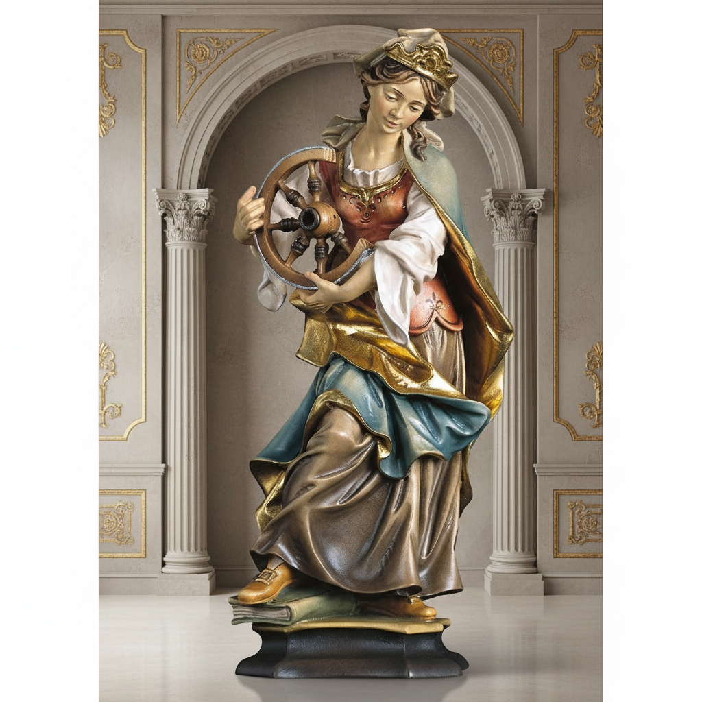 Enhanced Saint Catherine of Alexandria Statue with Stylized Background