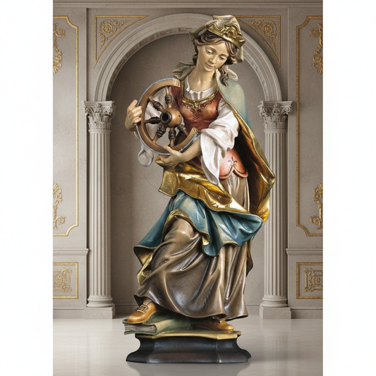 Enhanced Saint Catherine of Alexandria Statue with Stylized Background