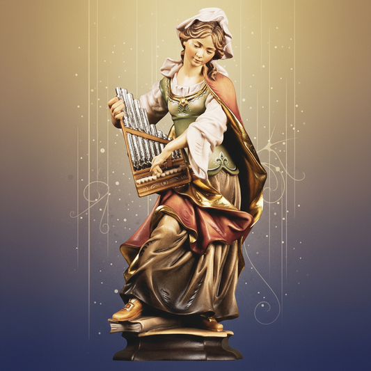 Enhanced Saint Cecilia of Rome Statue with stylized background