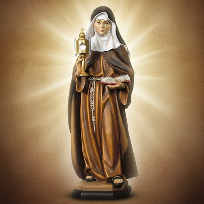 Enhanced Saint Clare of Assisi Statue with stylized background
