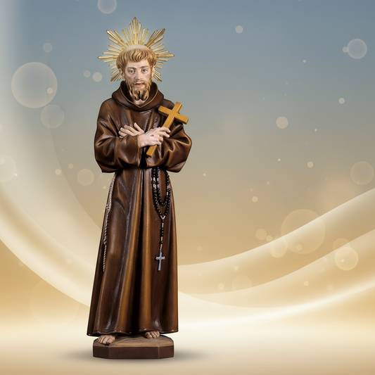 Enhanced Saint Francis of Assisi with Cross and Halo Statue
