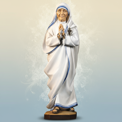 Enhanced Saint Mother Teresa of Calcutta Statue with stylized background