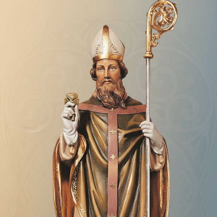 Enhanced Saint Patrick Statue with Stylized Background