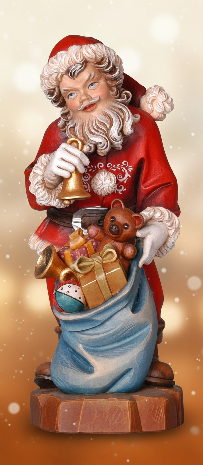 Enhanced Santa Claus with Gifts and Bell with stylized background