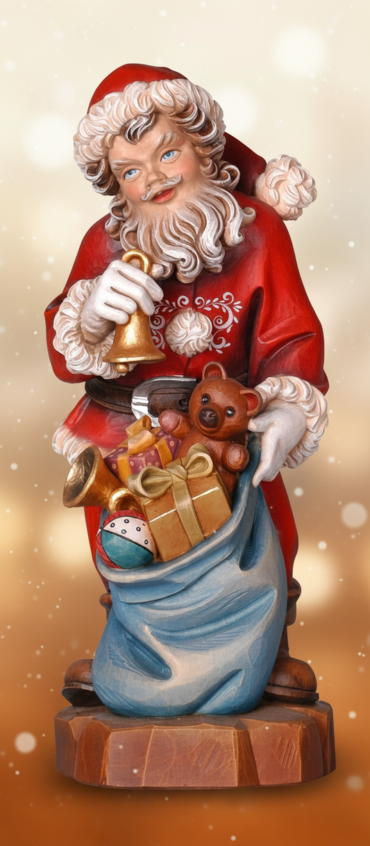 Enhanced Santa Claus with Gifts and Bell with stylized background