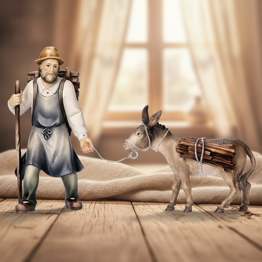 Enhanced Shepherd with Donkey - Natural Artisan Style