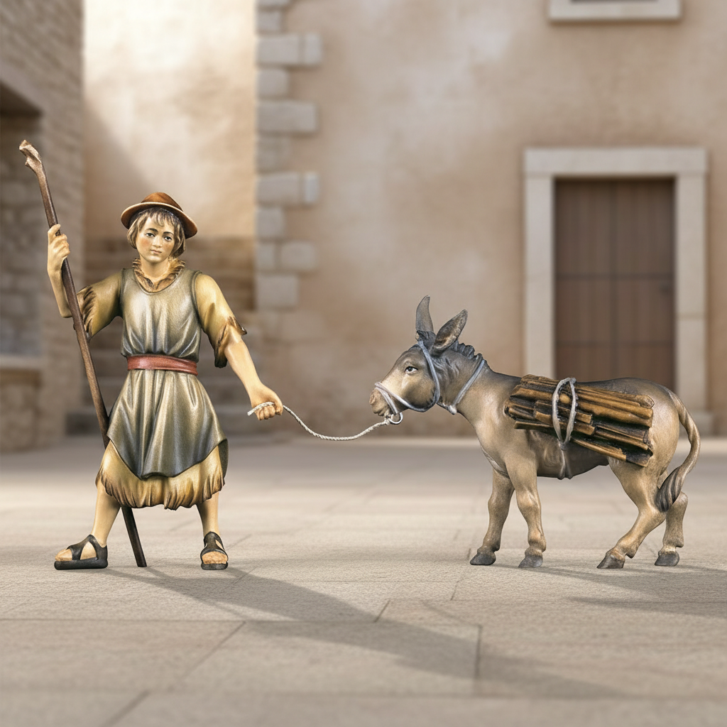 Enhanced Shepherd with Donkey - Stone Texture Background