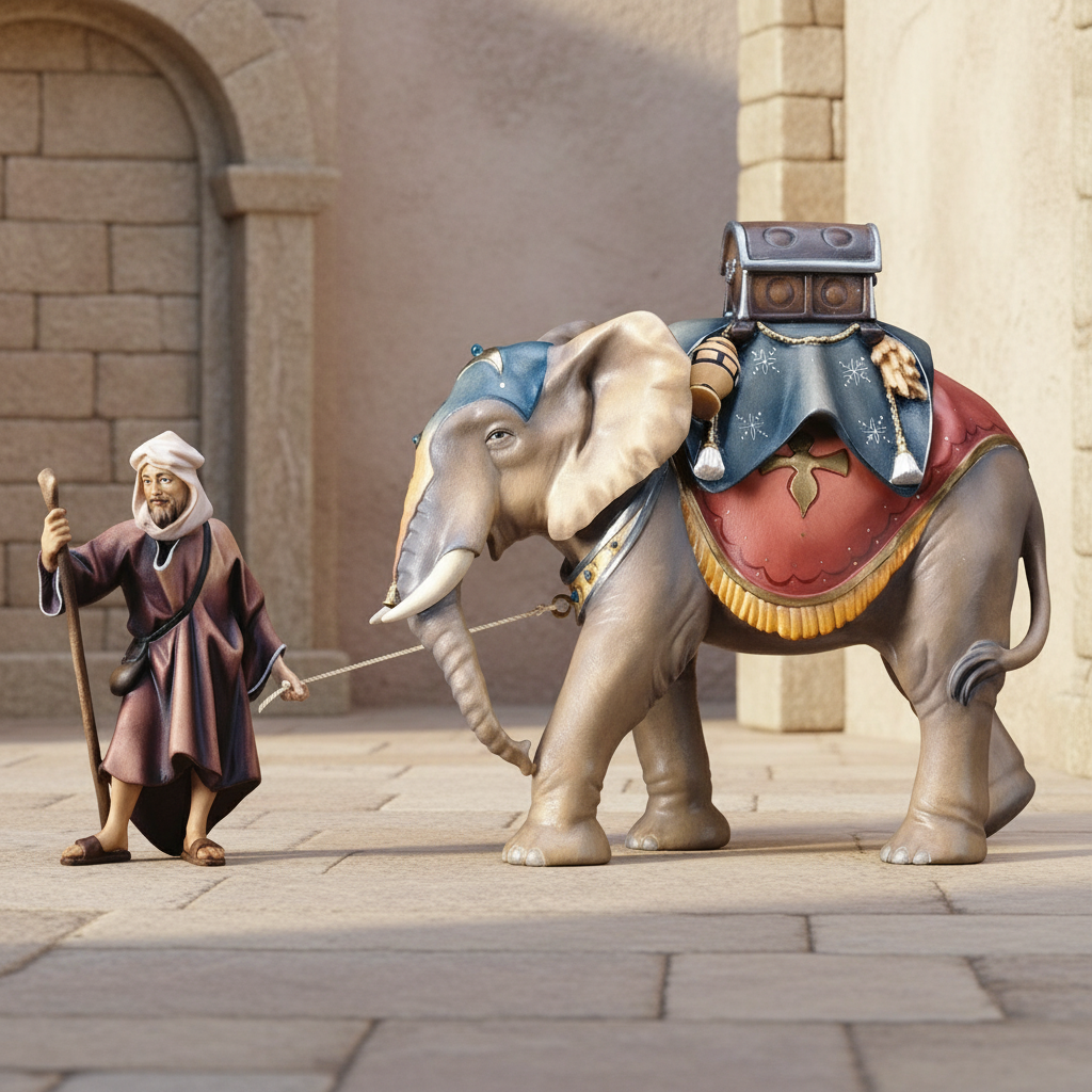 Enhanced Shepherd with Elephant - Stone Texture Background