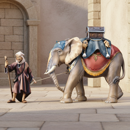 Enhanced Shepherd with Elephant - Stone Texture Background