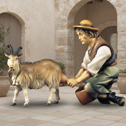 Enhanced Shepherd with Goat - Stone Texture Background