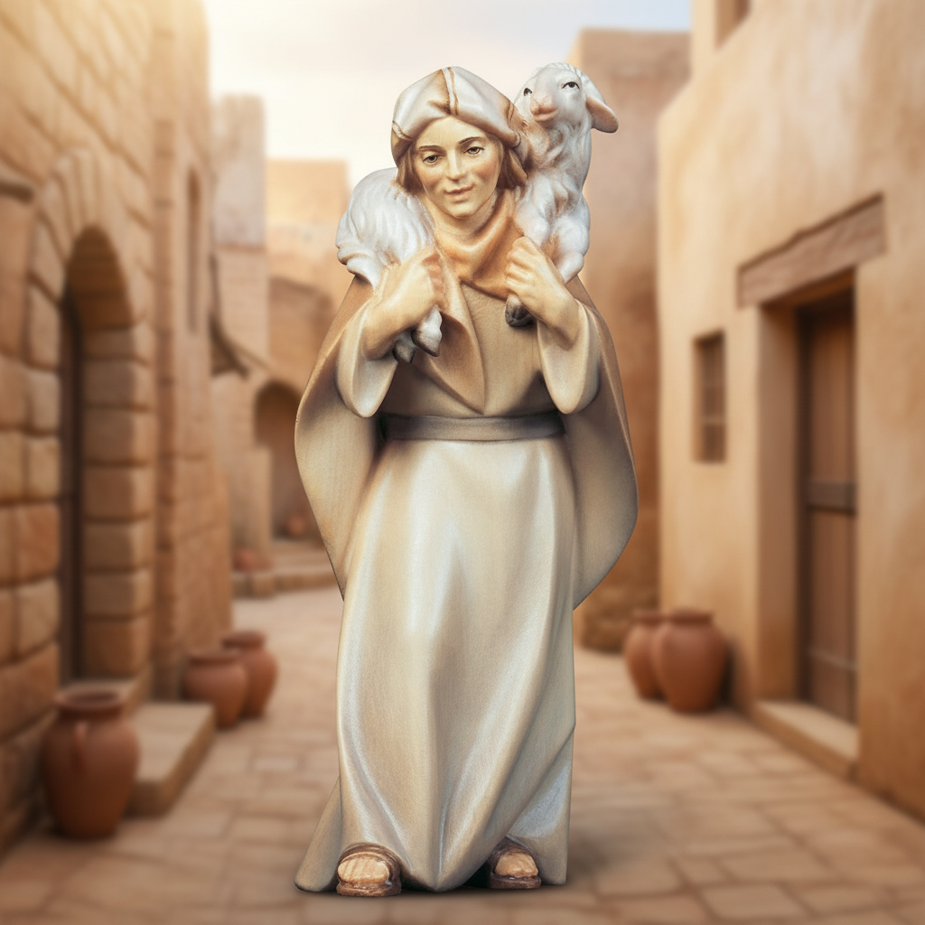 Enhanced Shepherd with Sheep with Nativity Street Background