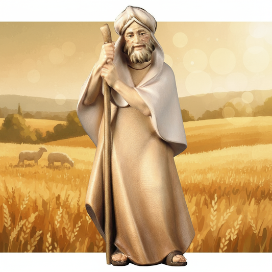 Enhanced Shepherd with Staff in Field with Animals