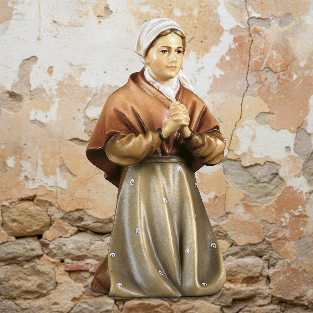 Enhanced Woman Praying - Rustic Stone Wall Background