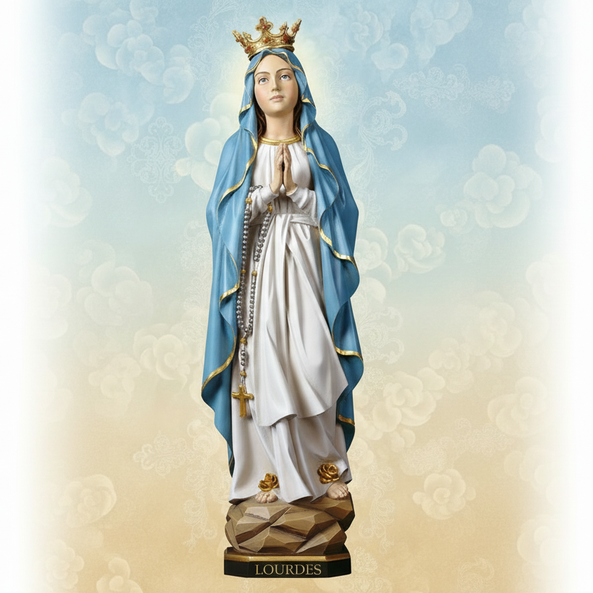 Our Lady of Lourdes statue with blue cape
