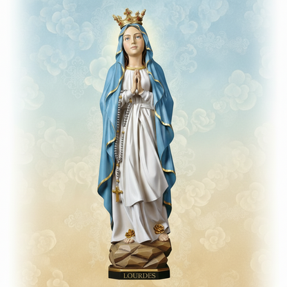 Our Lady of Lourdes statue with blue cape