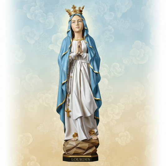 Our Lady of Lourdes statue with blue cape