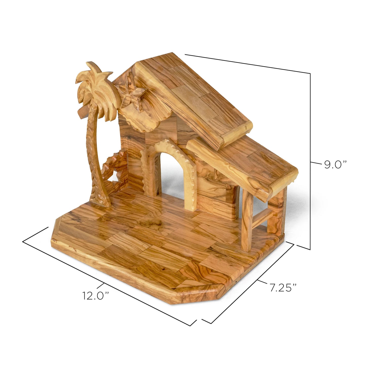 Olive Wood Nativity with Medium Stable & Detailed Figures | 7" Scale | Made in Bethlehem