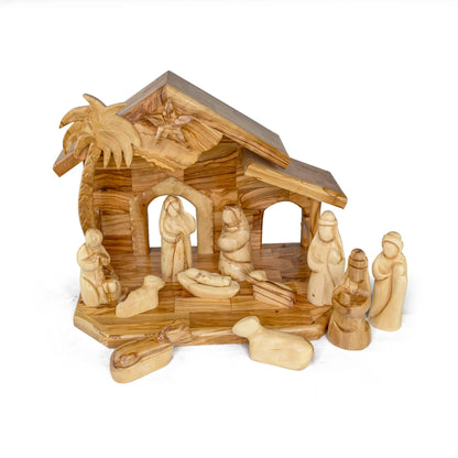 Olive Wood Nativity with Medium Stable | 4" Scale | Made in Bethlehem