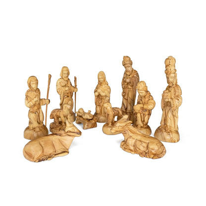 Olive Wood Nativity with Medium Stable & Detailed Figures | 7" Scale | Made in Bethlehem