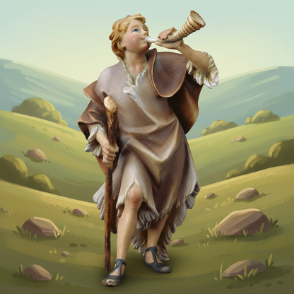 Pastoral Hillside - Shepherd with Horn