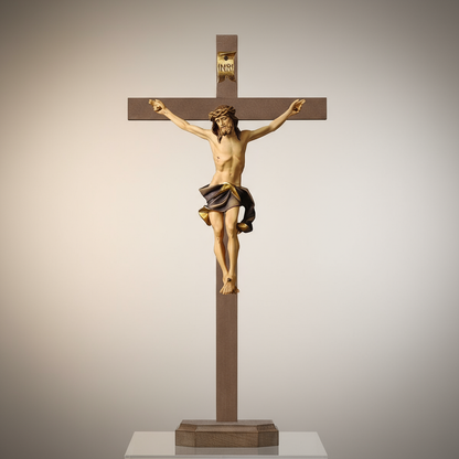 Pedestal crucifix with gallery-style presentation