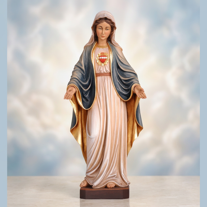 Sacred Heart of Mary with a soft blue and ivory background