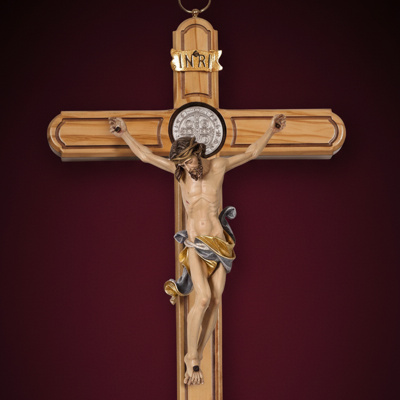 Saint Benedict Crucifix with Burgundy Background