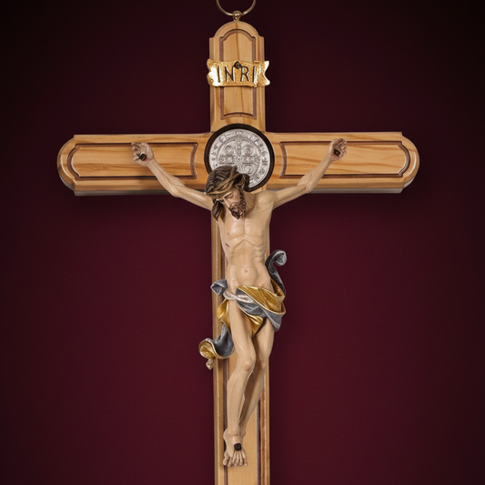 Saint Benedict Crucifix with Burgundy Background